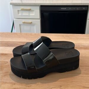 Black Platform Slide Sandals